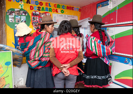 I bambini piccoli sono chiamati 'Huchuy wawas' in Quechua. Per i bambini il piano del fondo del Perù ha istituito centri in tutte le aree del programma per lo sviluppo della prima infanzia. La malnutrizione cronica qui potrebbe essere ridotto fino a due terzi. Foto Stock