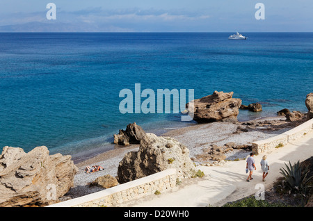 Spiaggia appartata vicino a Ialyssos, West Coast, RODI, DODECANNESO isole, Grecia, Europa Foto Stock