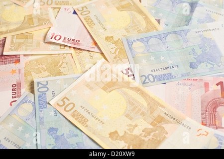 Differenti denominazioni dell'Euro bill Foto Stock