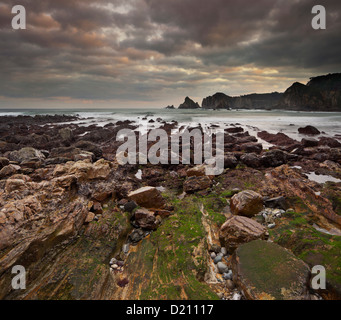 Lo scenario della costa vicino a Santa Marina, Asturias, Spagna Verde, Spagna Foto Stock