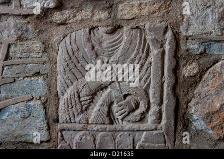 Carving sassone in Sant'Andrea Chiesa, Pershore, Worcestershire, England, Regno Unito Foto Stock