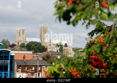 Cattedrale di Lincoln visto dalla Brayford Pool, Lincoln, Regno Unito Foto Stock