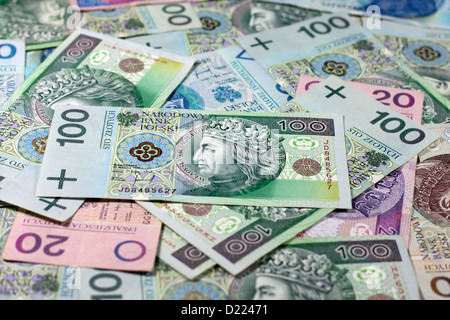 Il polacco denaro monete e banconote sfondo Foto Stock