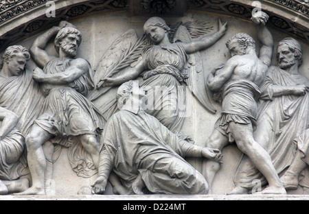 Il martirio di Santo Stefano frontone di sportello anteriore del Saint Etienne du Mont Chiesa, Parigi. Foto Stock