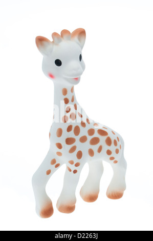 Un bambino giocattolo il massaggiagengive giraffa - studio shot con uno sfondo bianco Foto Stock