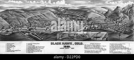 Birds Eye view di Black Hawk, Colorado 1882. Foto Stock