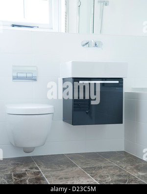 Un bagno interno con wc e lavabo Foto Stock