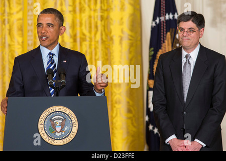 Il presidente Barack Obama nomina Jack Lew per segretario del Tesoro. Foto Stock