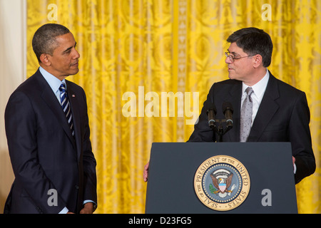 Il presidente Barack Obama nomina Jack Lew per segretario del Tesoro. Foto Stock