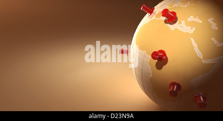 Massa e thumbtacks su sfondo arancione. 3d Foto Stock