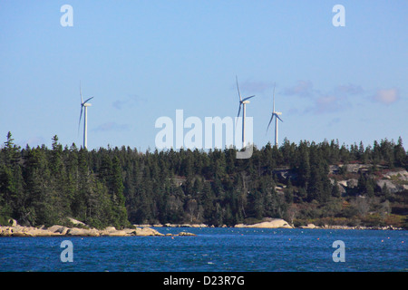 Isole di Fox Electric Cooperative turbine eoliche, Vinalhaven Isola, Maine, Stati Uniti d'America Foto Stock