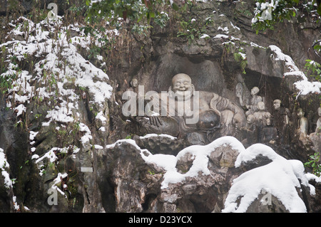 Buddha Sorridente al Tempio Lingyin, Hangzhou Foto Stock