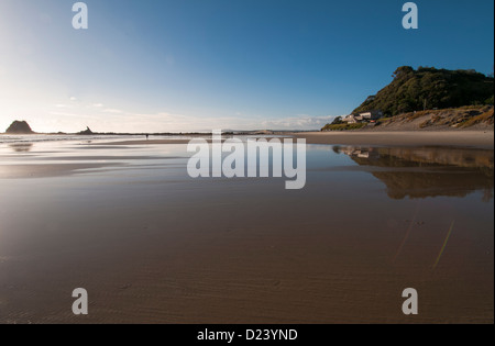 Navigare a piedi per teste Mangawhai surf break Foto Stock