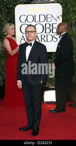 Attore Christoph Waltz arriva al settantesimo Annuale di Golden Globe Awards presentato dalla Hollywood Foreign Press Association, HFPA, presso l'Hotel Beverly Hilton di Beverly Hills, Stati Uniti d'America, il 13 gennaio 2013. Foto: Hubert Boesl Foto Stock