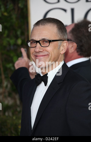 Attore Christoph Waltz arriva al settantesimo Annuale di Golden Globe Awards presentato dalla Hollywood Foreign Press Association, HFPA, presso l'Hotel Beverly Hilton di Beverly Hills, Stati Uniti d'America, il 13 gennaio 2013. Foto: Hubert Boesl Foto Stock