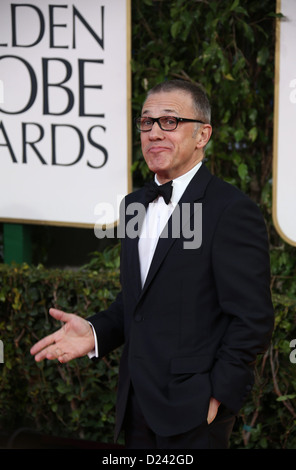 Attore Christoph Waltz arriva al settantesimo Annuale di Golden Globe Awards presentato dalla Hollywood Foreign Press Association, HFPA, presso l'Hotel Beverly Hilton di Beverly Hills, Stati Uniti d'America, il 13 gennaio 2013. Foto: Hubert Boesl Foto Stock