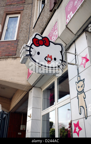 Berlino, Germania, scheda di pubblicità per il marchio Hello Kitty Foto Stock
