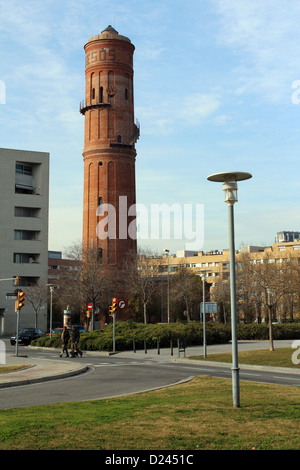 Torre de les Aigües del Besòs, in Poblenou, quartiere 22@, Barcellona, in Catalogna, Spagna Foto Stock