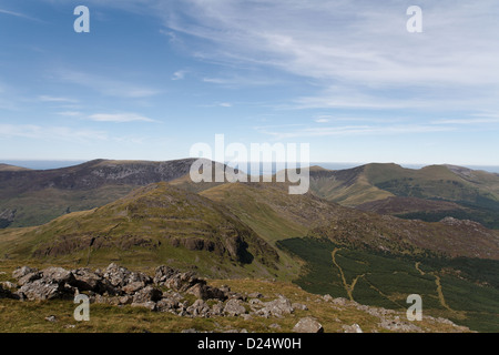 Vista verso la cresta Nantlle da Moel Hebog, Snowdonia Foto Stock