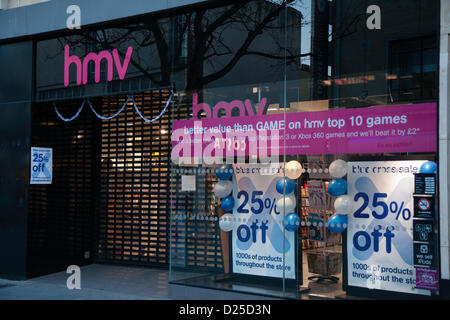 Bristol, Regno Unito. Il 15 gennaio 2013. HMV store frontage in Bristol. Credito: Rob Hawkins / Alamy Live News Foto Stock