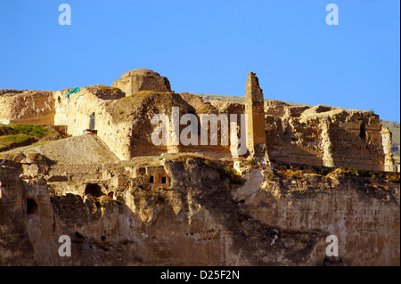 Rimane dell'antica cittadella di Hasankeyf sulle scogliere al di sopra delle tigri, Turchia Foto Stock