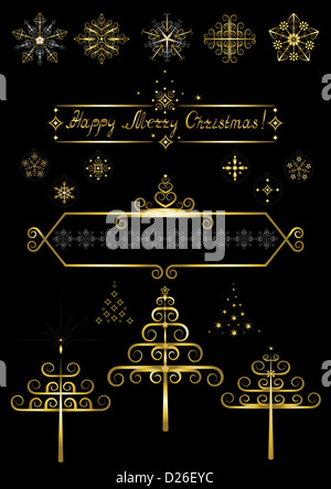 Opzioni gold albero di natale e i fiocchi di neve Foto Stock