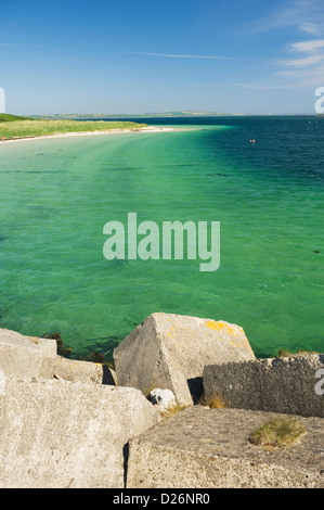 Spiaggia di sabbia sulla piccola isola di Glims Holm in isole di Orkney, Scozia. Foto Stock