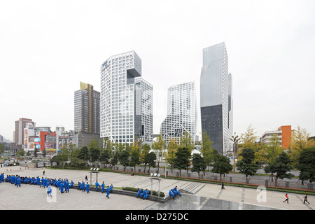 Tagliate a fette il blocco di porosità, Chengdu, in Cina. Architetto: Steven Holl Architects, 2013. Foto Stock