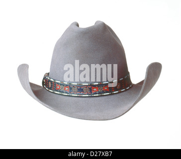 Sentivo il cappello da cowboy con rivestimento ricamato su sfondo bianco Foto Stock