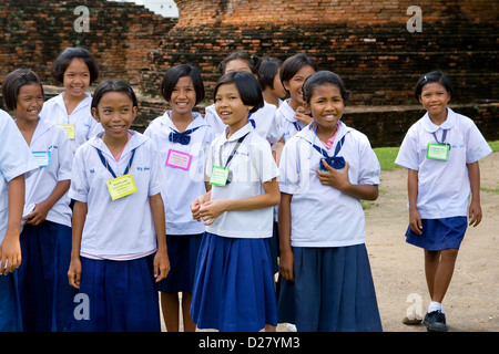Ragazzi delle scuole in Ayutthaya, Thailandia Foto Stock