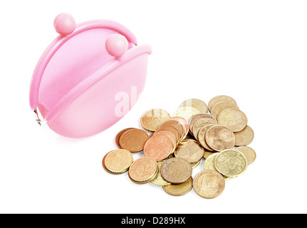 Portafoglio con denaro, un dettaglio delle valute europee Foto Stock