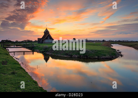 San Tommaso un Beckett Chiesa al Fairfield su Walland Marsh, un tralcio di Romney Marsh in prossimità del Kent/East Sussex confine. Foto Stock