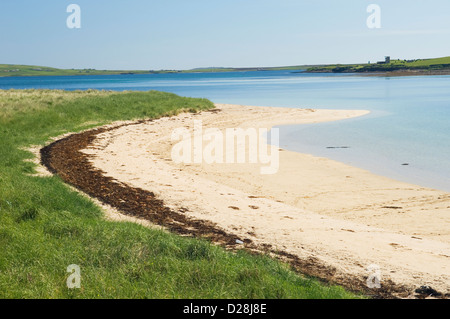 Spiaggia di sabbia sulla piccola isola di Glims Holm in isole di Orkney, Scozia. Foto Stock