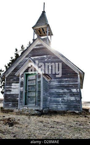 Una vecchia chiesa abbandonata su Pine Ridge Reservation in Sud Dakota. Foto Stock