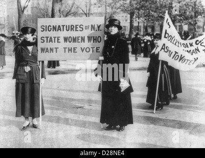 Suffragettes - STATI UNITI: Audre Osborne e la Sig.ra James S. Stevens, con molti altri in background, tenendo i segni, 1917 Foto Stock