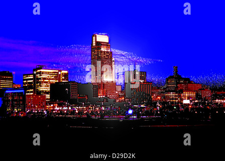 Omaha, Nebraska skyline notturno Foto Stock