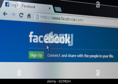 Fissare Facebook Login e Iscriviti Home Page Foto Stock