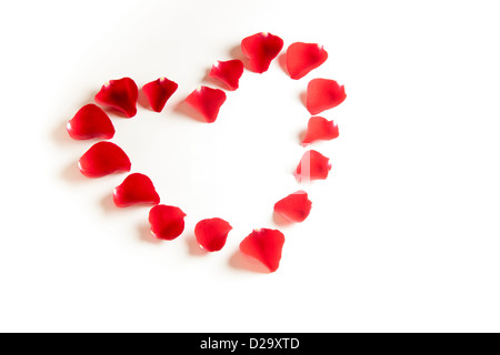 Red petali di rosa a forma di cuore Foto Stock