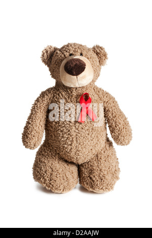 L'orsacchiotto con nastro rosso la consapevolezza del AIDS Foto Stock