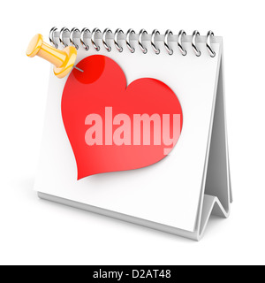 3d illustrazione di riposte forma di cuore al calendario vuoto Foto Stock