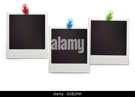 Tre blank retrò polaroid cornici foto su sfondo bianco Foto Stock