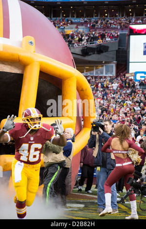 Il 6 gennaio 2013, Washington Redskins, Alfred Morris (46) corre sul campo di FedEx. Foto Stock