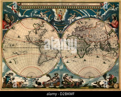 Nuova e accurata immagine di tutto il mondo, circa 1664 Nova et accuratissima totius orbis terrarum tabula1664 Foto Stock
