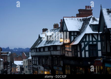 Wyle Cop a Shrewsbury in inverno. Foto Stock