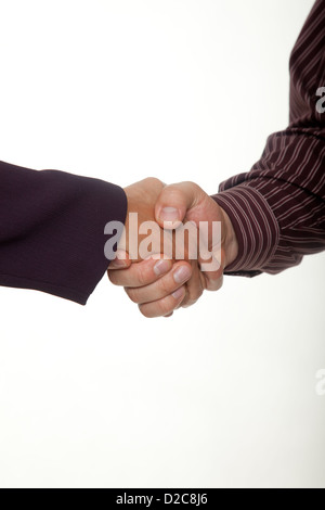 Imprenditore e imprenditrice mani in accordo di handshake Foto Stock