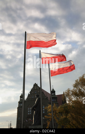 Poznan, Polonia, bandiere volare nella parte anteriore del UAM il giorno di indipendenza (Swieto Niepodleglosci) Foto Stock