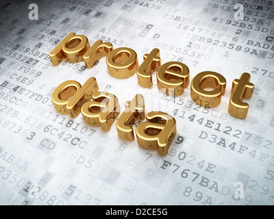 Concetto di sicurezza: golden proteggere i dati su sfondo digitale, 3D render Foto Stock