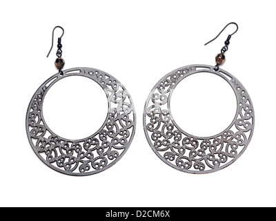 Orecchini isolati su sfondo bianco Foto Stock