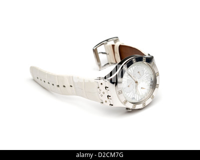 Bianco orologio Swatch isolati su sfondo bianco Foto Stock