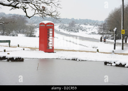 British Telecom BT telefono rosso nella casella vicino a Brockenhurst in New Forest National Park in Hampshire REGNO UNITO Foto Stock